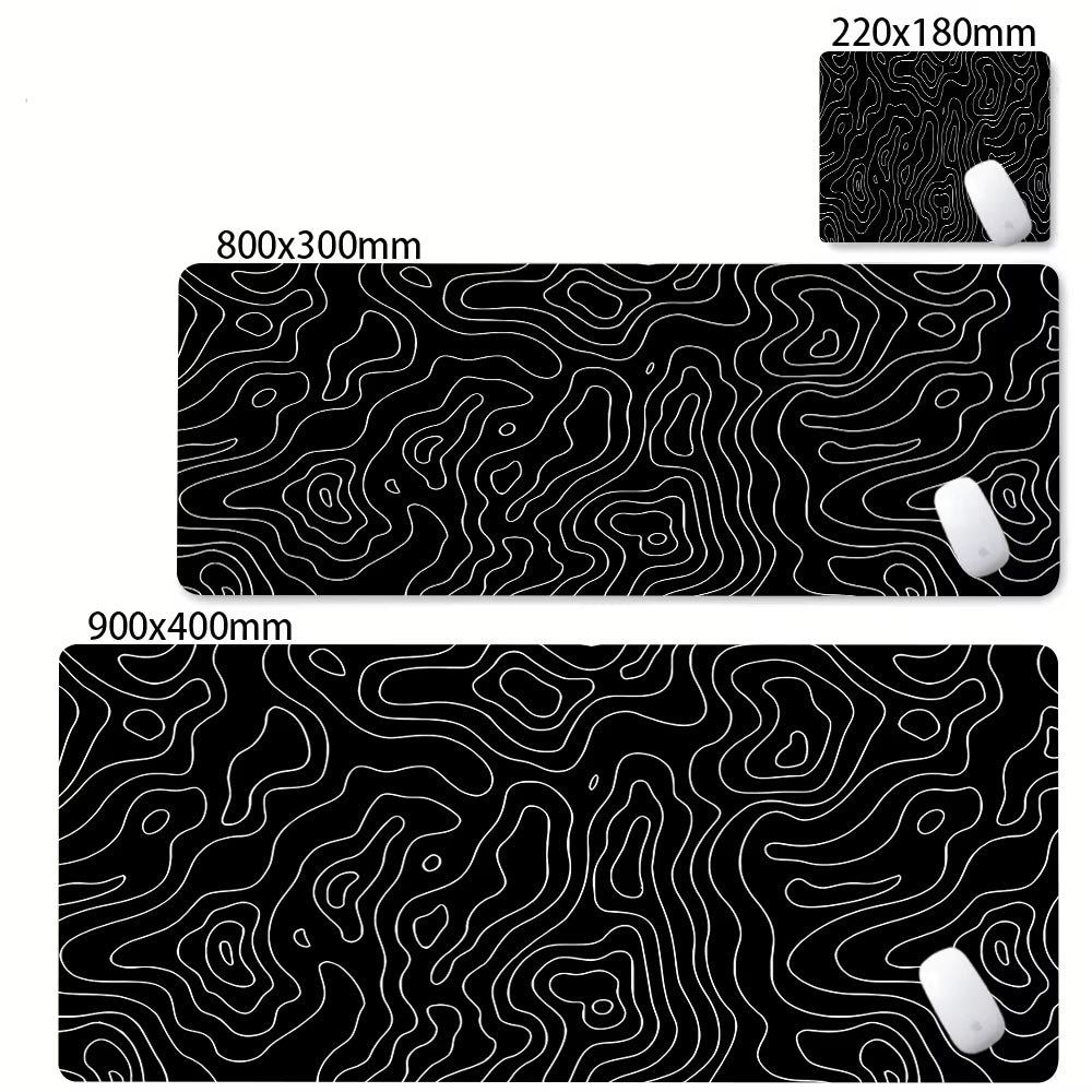 XXL Desk Mat Black and White Strata Liquid Mousepad Large Abstract Mouse Pad Gaming Deskmat with Lockedge Office Non-Slip Carpet
