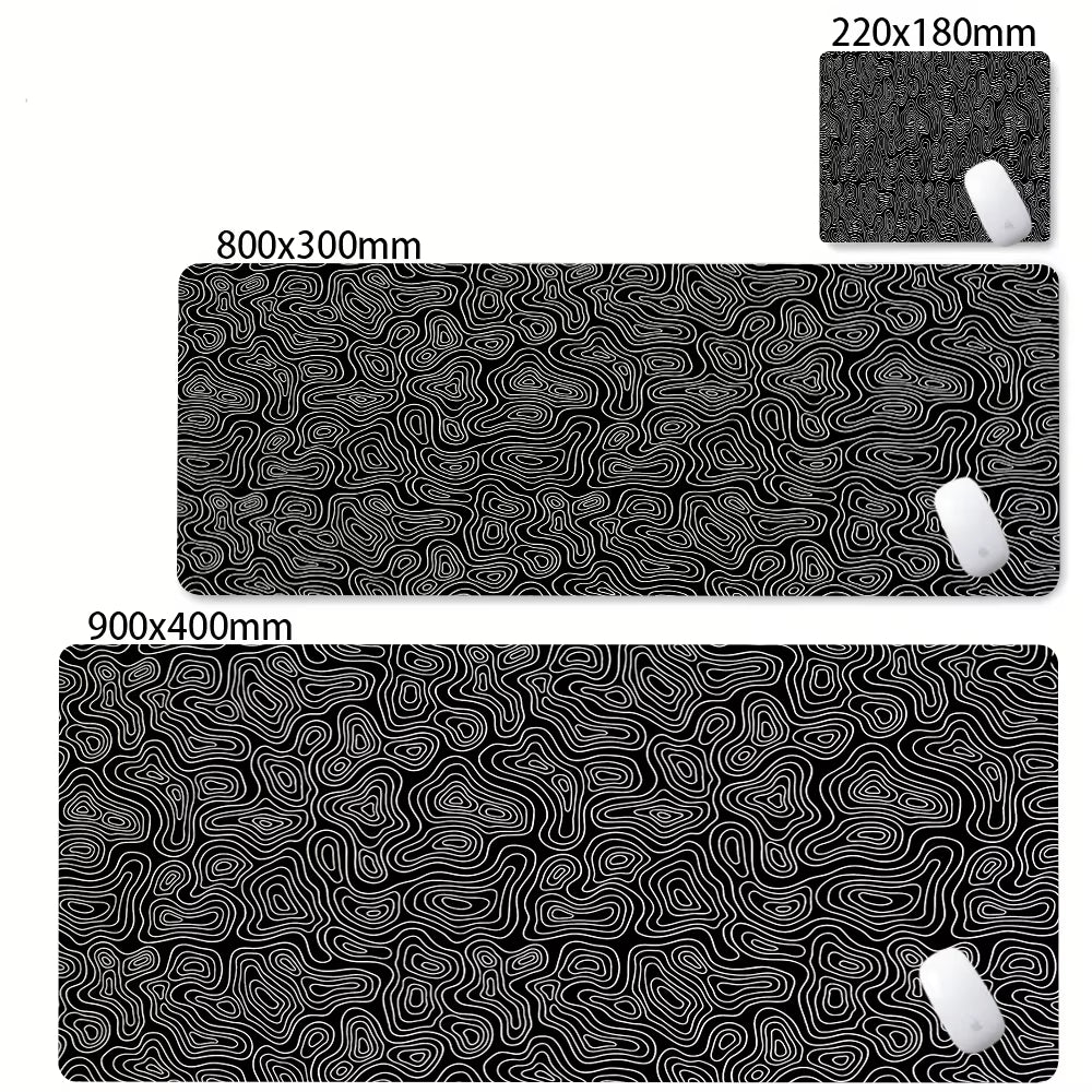 XXL Desk Mat Black and White Strata Liquid Mousepad Large Abstract Mouse Pad Gaming Deskmat with Lockedge Office Non-Slip Carpet