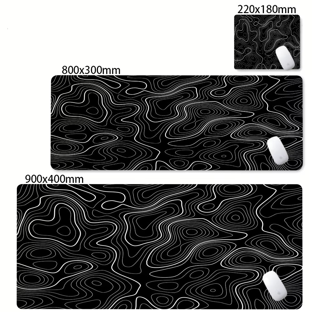 XXL Desk Mat Black and White Strata Liquid Mousepad Large Abstract Mouse Pad Gaming Deskmat with Lockedge Office Non-Slip Carpet