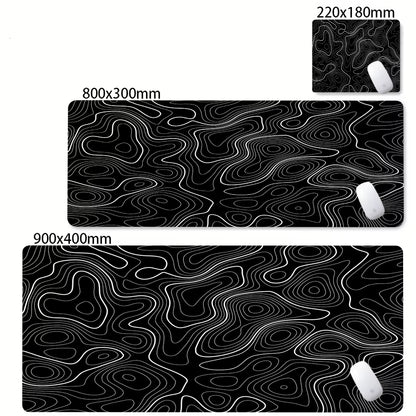 XXL Desk Mat Black and White Strata Liquid Mousepad Large Abstract Mouse Pad Gaming Deskmat with Lockedge Office Non-Slip Carpet