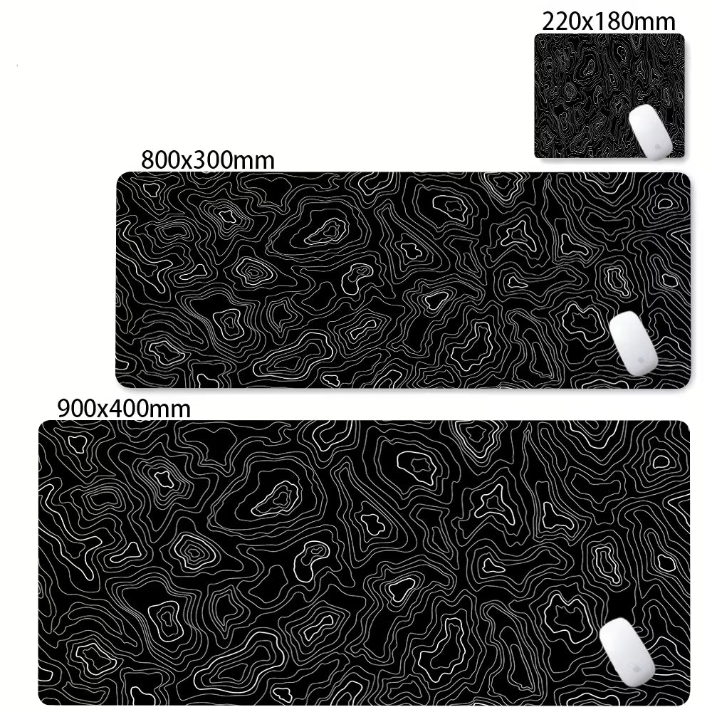 XXL Desk Mat Black and White Strata Liquid Mousepad Large Abstract Mouse Pad Gaming Deskmat with Lockedge Office Non-Slip Carpet