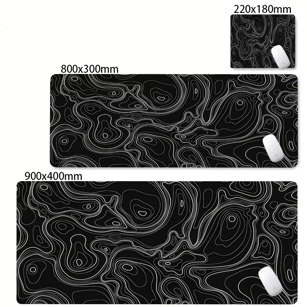 XXL Desk Mat Black and White Strata Liquid Mousepad Large Abstract Mouse Pad Gaming Deskmat with Lockedge Office Non-Slip Carpet