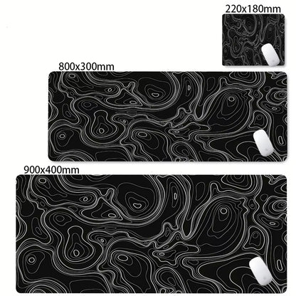XXL Desk Mat Black and White Strata Liquid Mousepad Large Abstract Mouse Pad Gaming Deskmat with Lockedge Office Non-Slip Carpet