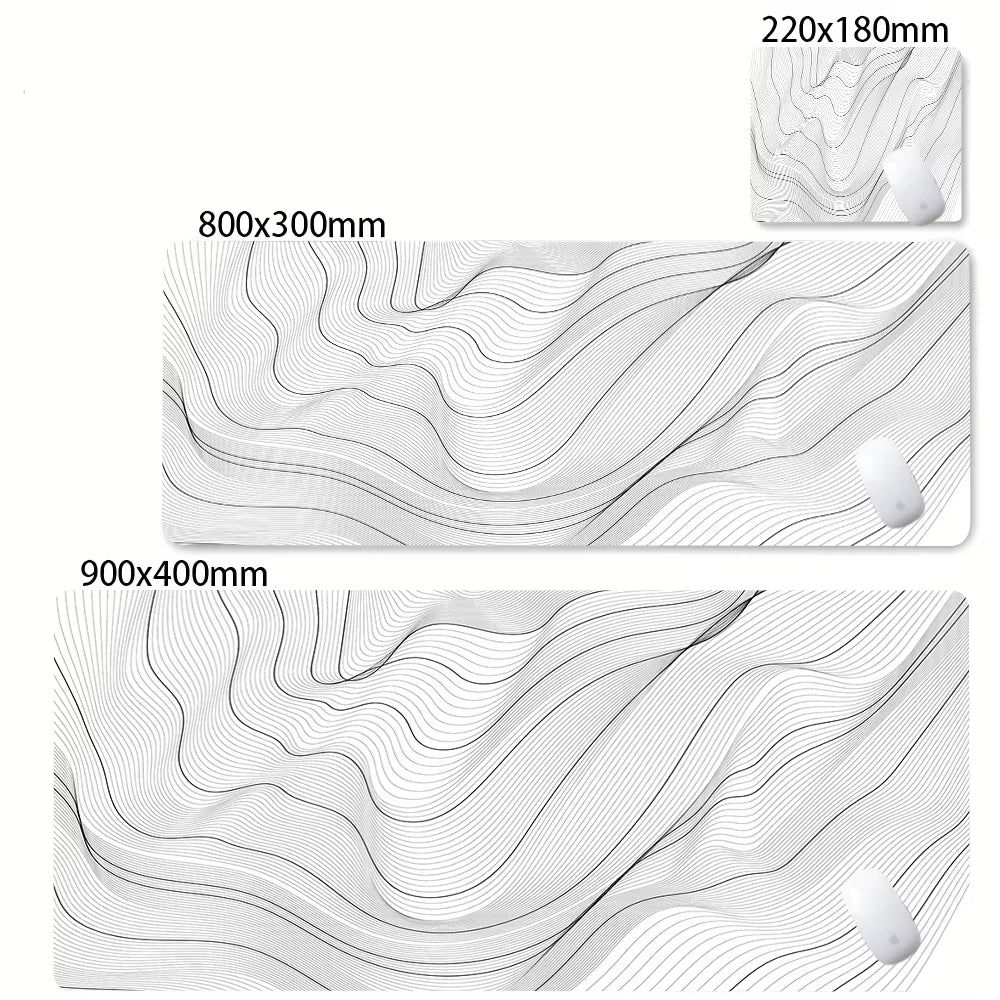 XXL Desk Mat Black and White Strata Liquid Mousepad Large Abstract Mouse Pad Gaming Deskmat with Lockedge Office Non-Slip Carpet