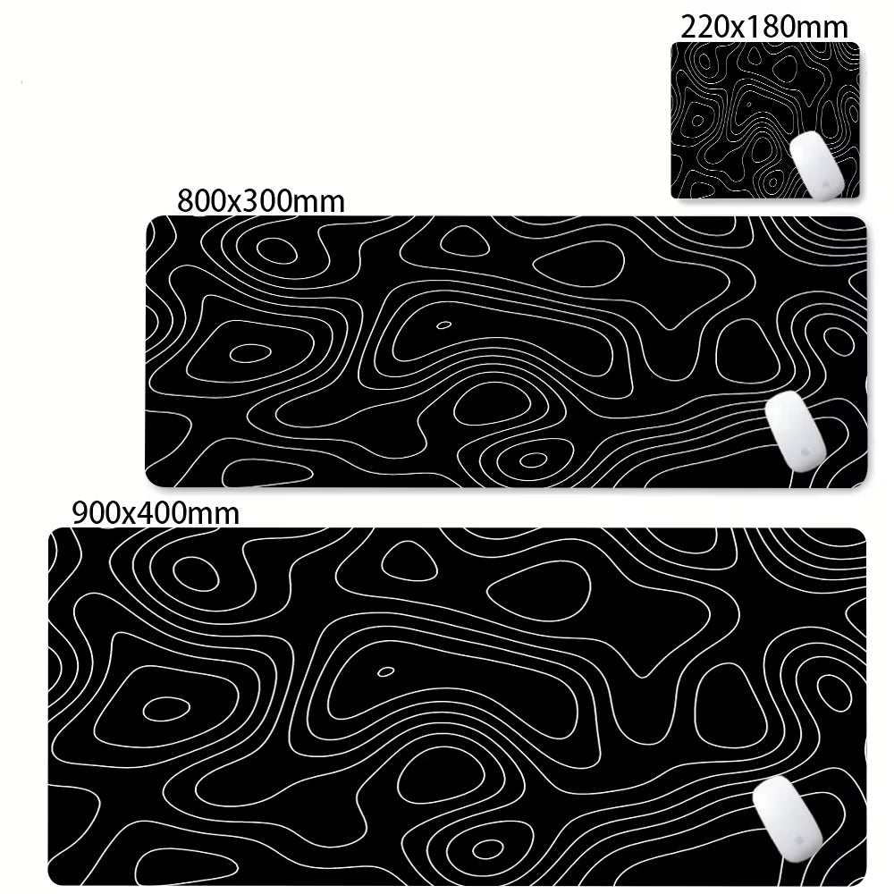 XXL Desk Mat Black and White Strata Liquid Mousepad Large Abstract Mouse Pad Gaming Deskmat with Lockedge Office Non-Slip Carpet