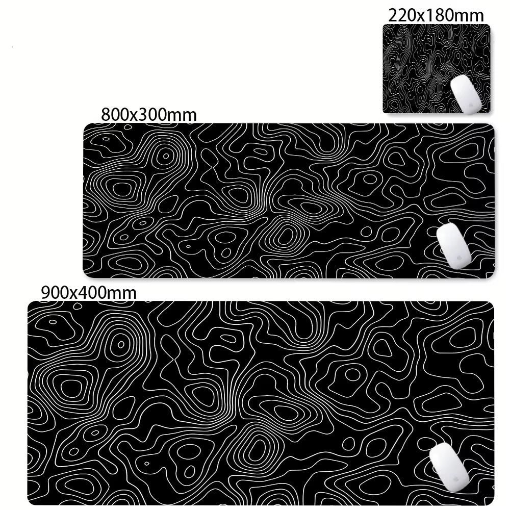 XXL Desk Mat Black and White Strata Liquid Mousepad Large Abstract Mouse Pad Gaming Deskmat with Lockedge Office Non-Slip Carpet