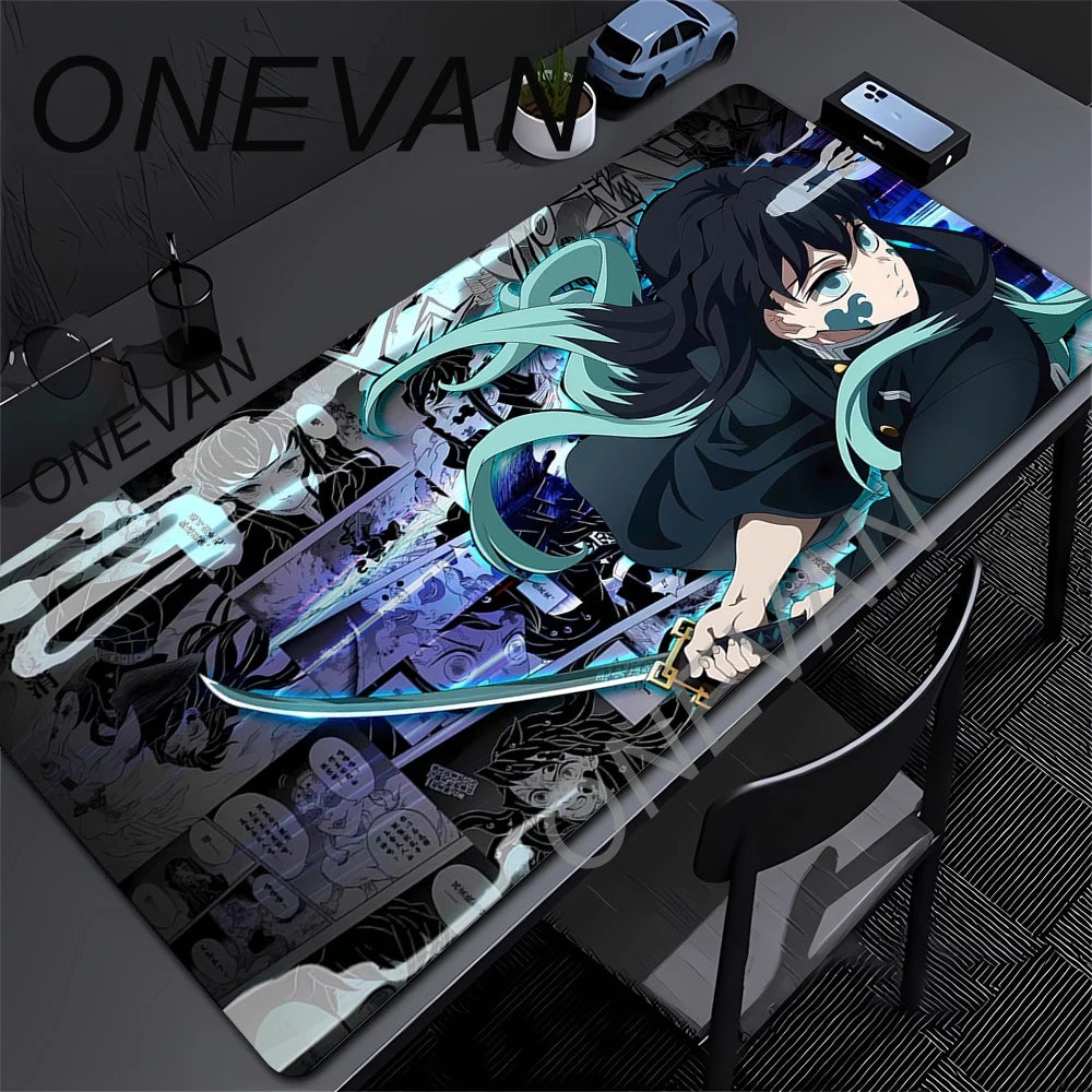 Anime Demon Slayer Muichiro Mousepad Keyboard Computer Office Table Mats XXL Rubber Anti-Slip Gaming Keyboard Mat 400X900Mm