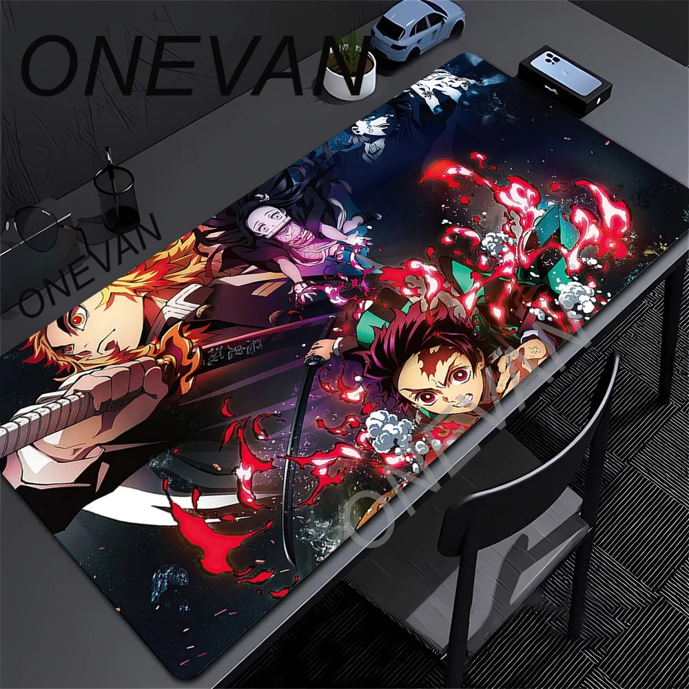 Anime Demon Slayer Muichiro Mousepad Keyboard Computer Office Table Mats XXL Rubber Anti-Slip Gaming Keyboard Mat 400X900Mm