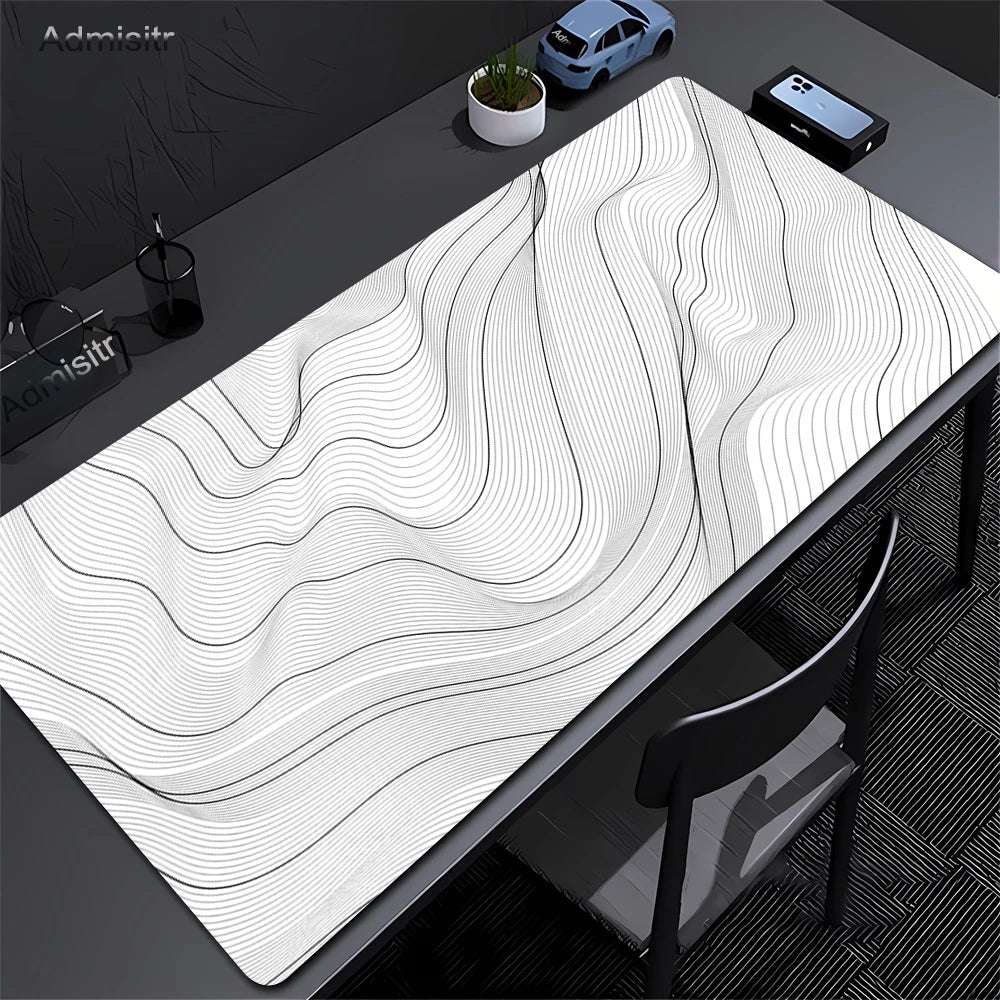 XXL Desk Mat Black and White Strata Liquid Mousepad Large Abstract Mouse Pad Gaming Deskmat with Lockedge Office Non-Slip Carpet