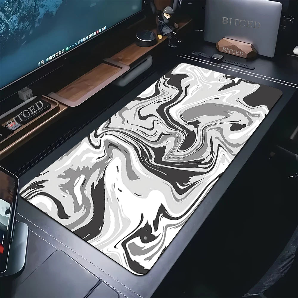 XXL Black and White Strata Liquid 900X400 Mouse Pad Computer Laptop Anime Keyboard Mouse Mat Large Mousepad Keyboards Desk Mat