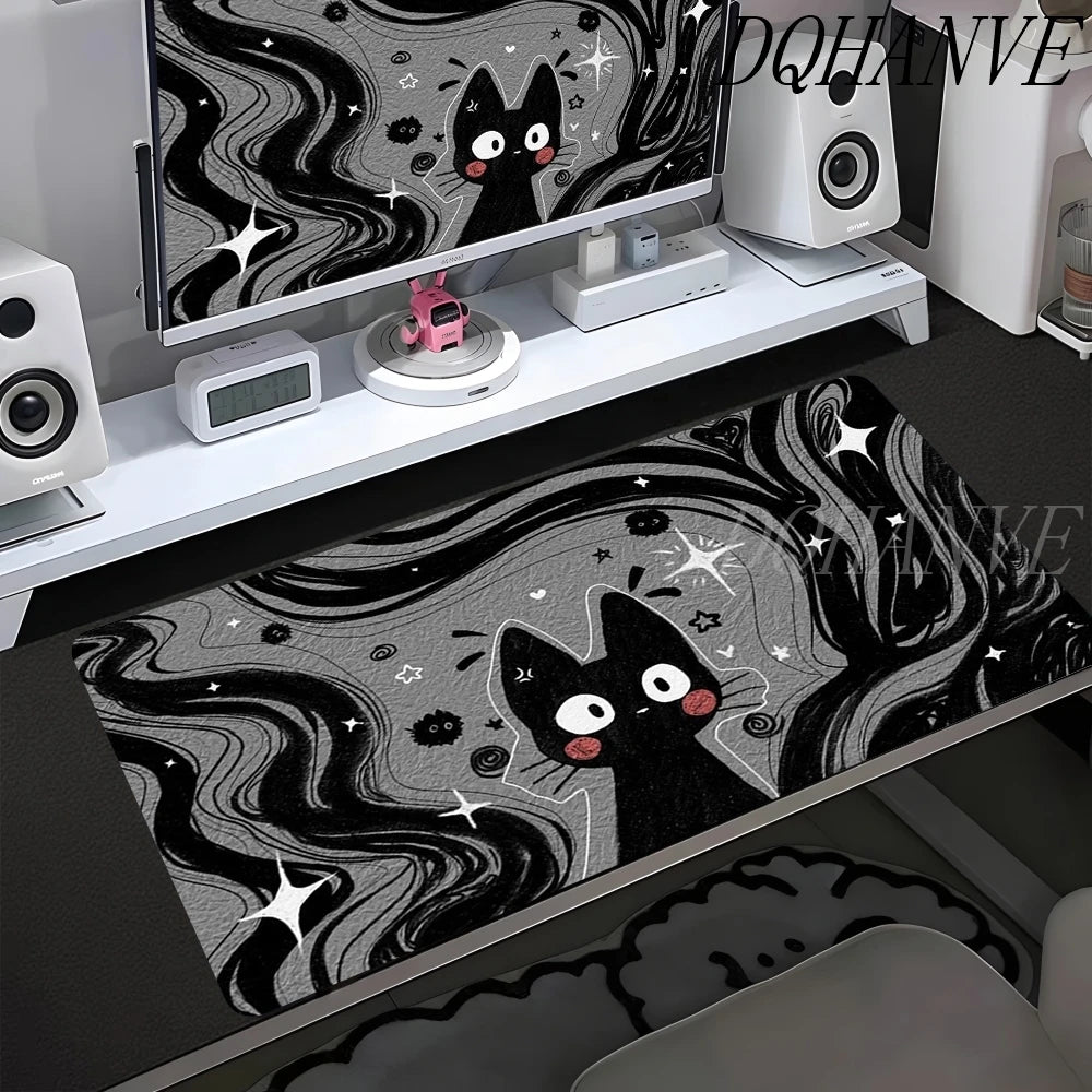 Cute Line Black Cat Desk Mat Gamer Mousepads XXL Office Mouse Pad Grey Desk Mat Large Gaming Mousepad Mouse Mats for Computer