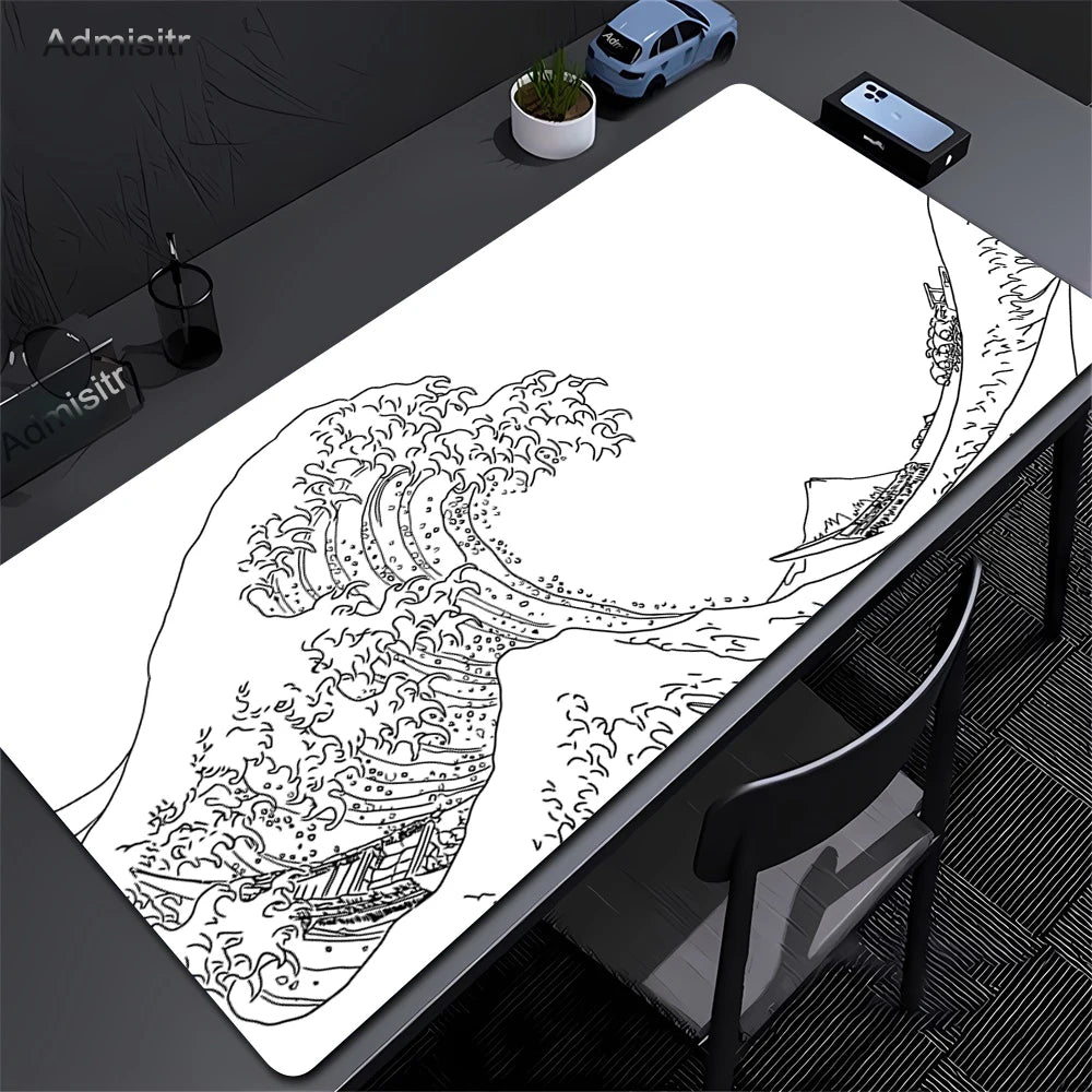 Minimalist White Mouse Mat Large Mousepad Japan Great Wave Mousepads Keyboard Mat XXL Deskpad Pc HD Desk Mats Company Mouse Pad