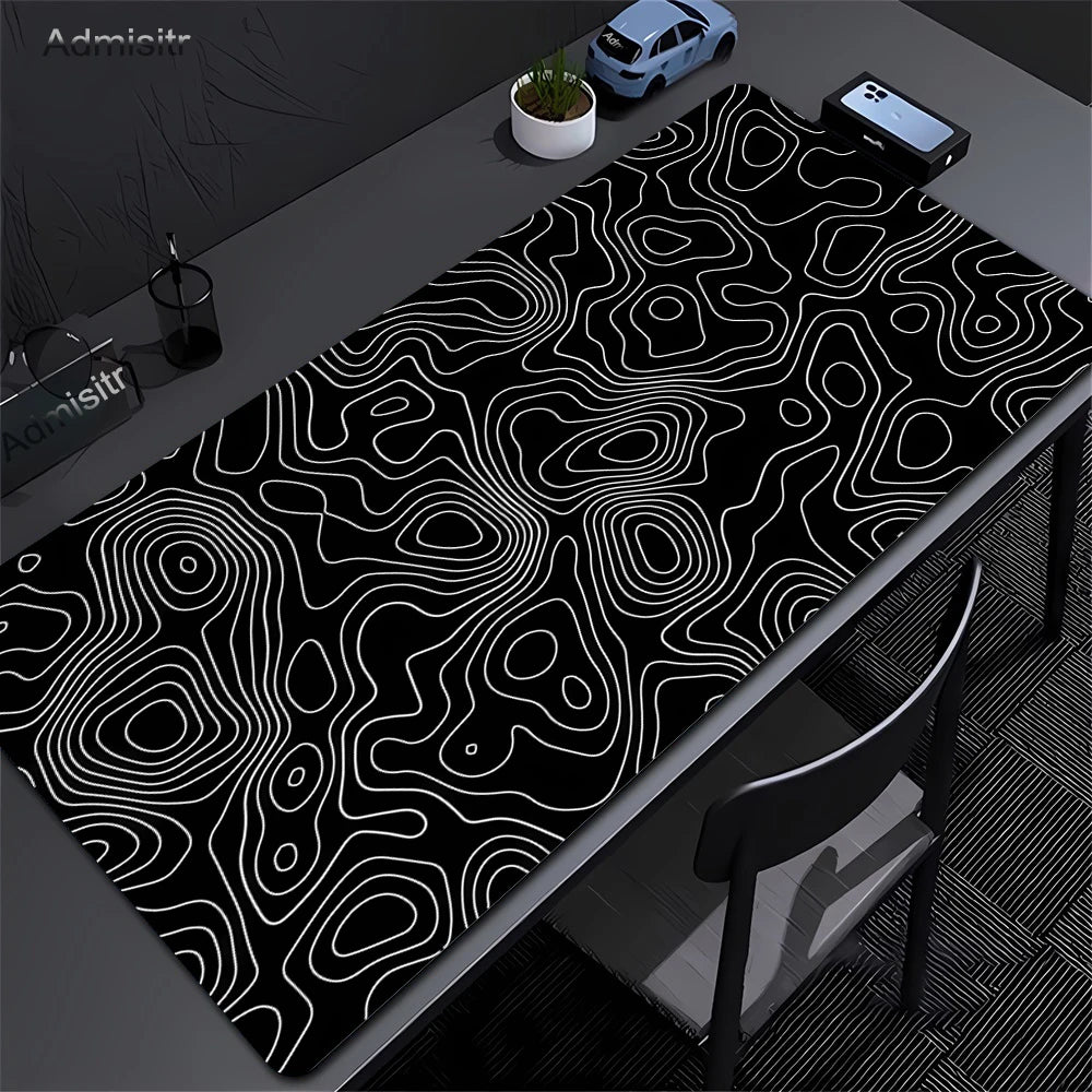 XXL Desk Mat Black and White Strata Liquid Mousepad Large Abstract Mouse Pad Gaming Deskmat with Lockedge Office Non-Slip Carpet