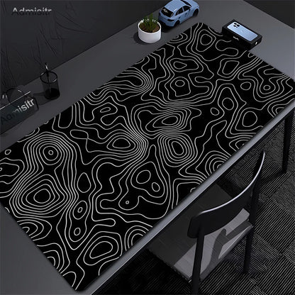 XXL Desk Mat Black and White Strata Liquid Mousepad Large Abstract Mouse Pad Gaming Deskmat with Lockedge Office Non-Slip Carpet