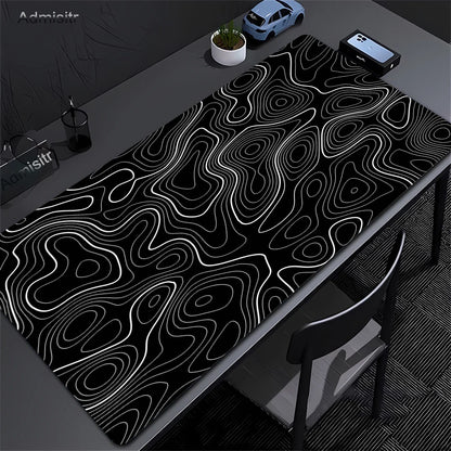 XXL Desk Mat Black and White Strata Liquid Mousepad Large Abstract Mouse Pad Gaming Deskmat with Lockedge Office Non-Slip Carpet