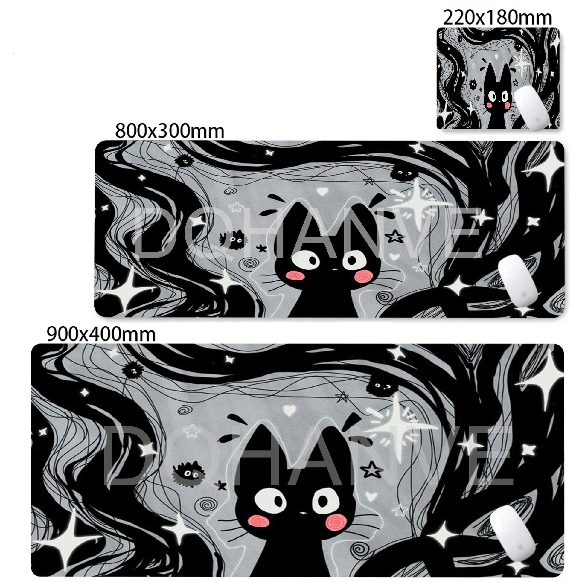 Cute Line Black Cat Desk Mat Gamer Mousepads XXL Office Mouse Pad Grey Desk Mat Large Gaming Mousepad Mouse Mats for Computer