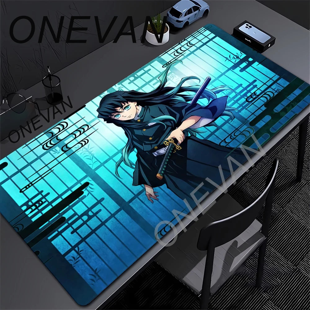 Anime Demon Slayer Muichiro Mousepad Keyboard Computer Office Table Mats XXL Rubber Anti-Slip Gaming Keyboard Mat 400X900Mm