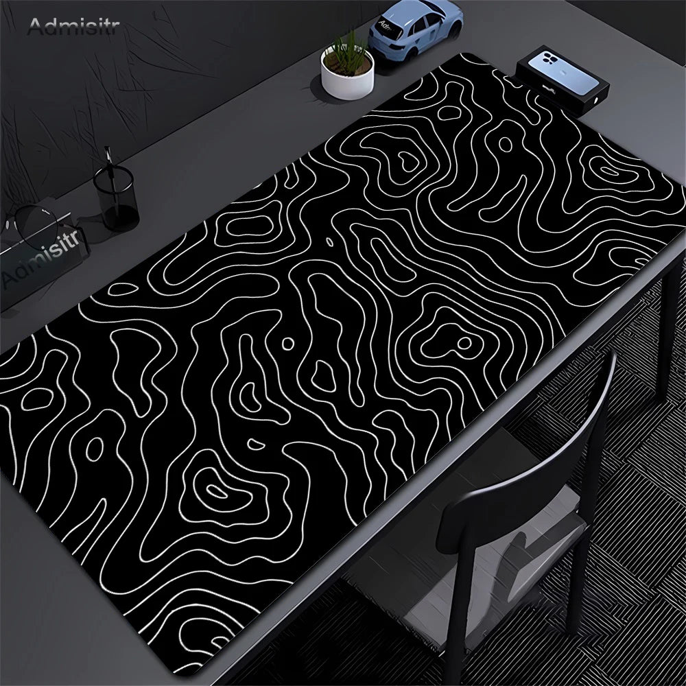 XXL Desk Mat Black and White Strata Liquid Mousepad Large Abstract Mouse Pad Gaming Deskmat with Lockedge Office Non-Slip Carpet