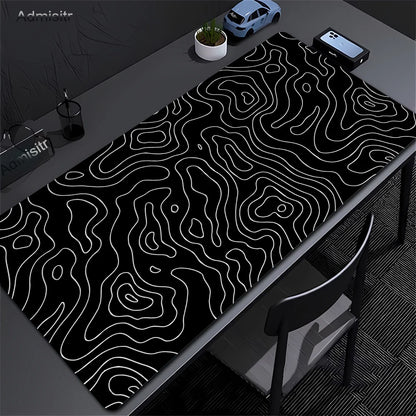 XXL Desk Mat Black and White Strata Liquid Mousepad Large Abstract Mouse Pad Gaming Deskmat with Lockedge Office Non-Slip Carpet