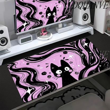 Cute Line Black Cat Desk Mat Gamer Mousepads XXL Office Mouse Pad Grey Desk Mat Large Gaming Mousepad Mouse Mats for Computer