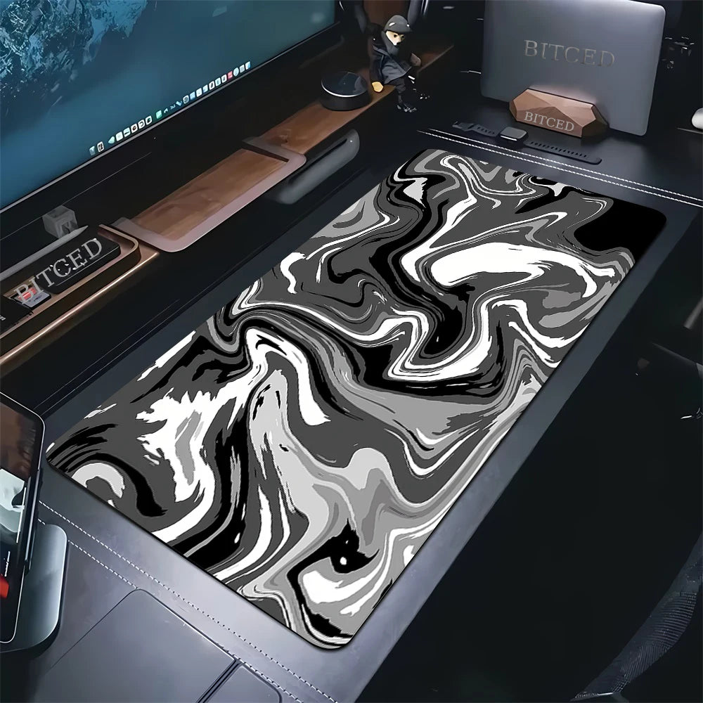 XXL Black and White Strata Liquid 900X400 Mouse Pad Computer Laptop Anime Keyboard Mouse Mat Large Mousepad Keyboards Desk Mat