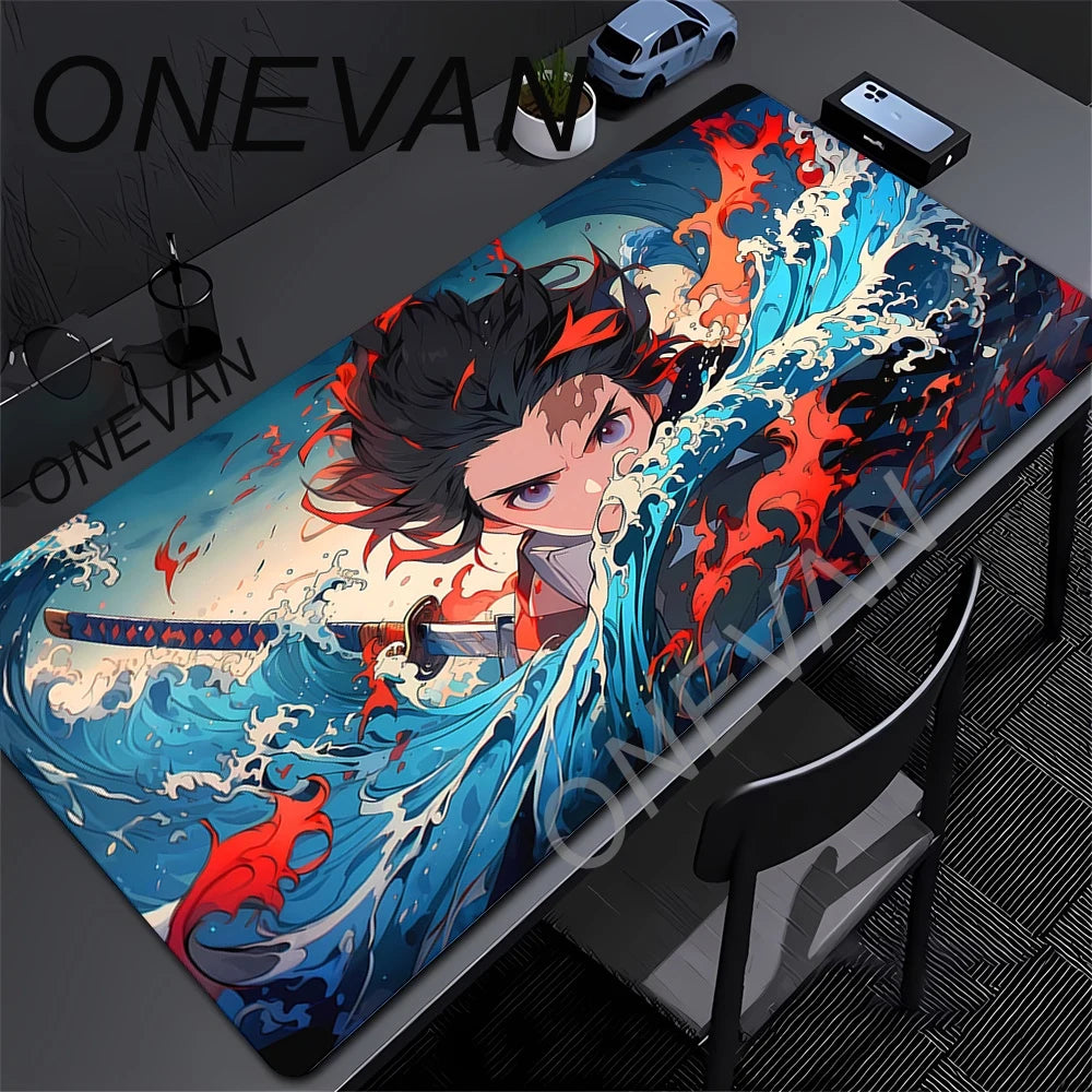Anime Demon Slayer Muichiro Mousepad Keyboard Computer Office Table Mats XXL Rubber Anti-Slip Gaming Keyboard Mat 400X900Mm