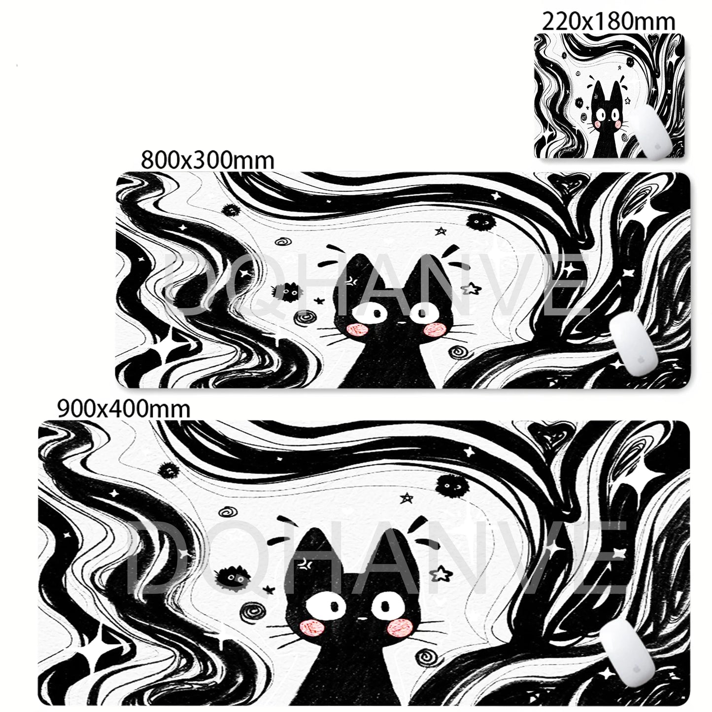 Cute Line Black Cat Desk Mat Gamer Mousepads XXL Office Mouse Pad Grey Desk Mat Large Gaming Mousepad Mouse Mats for Computer