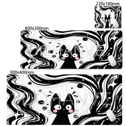 Cute Line Black Cat Desk Mat Gamer Mousepads XXL Office Mouse Pad Grey Desk Mat Large Gaming Mousepad Mouse Mats for Computer