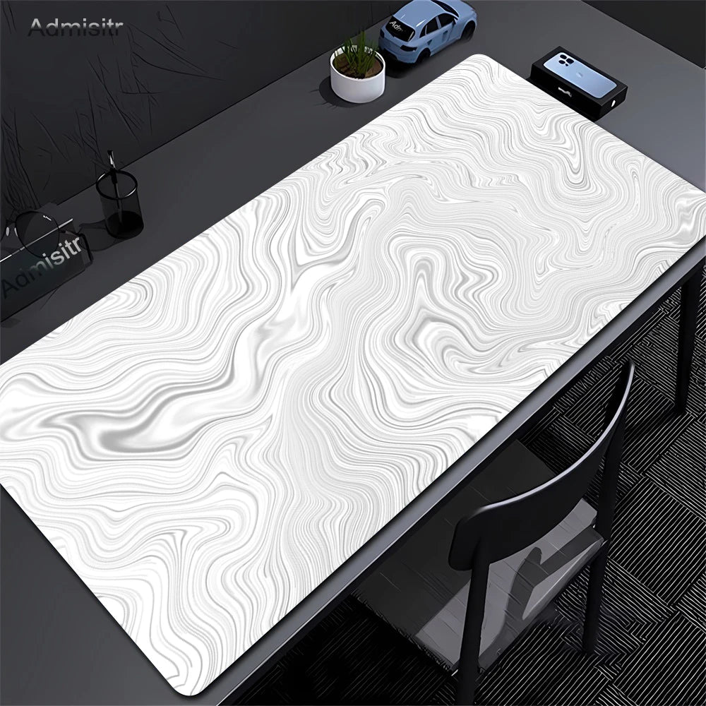 XXL Desk Mat Black and White Strata Liquid Mousepad Large Abstract Mouse Pad Gaming Deskmat with Lockedge Office Non-Slip Carpet