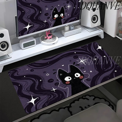 Cute Line Black Cat Desk Mat Gamer Mousepads XXL Office Mouse Pad Grey Desk Mat Large Gaming Mousepad Mouse Mats for Computer