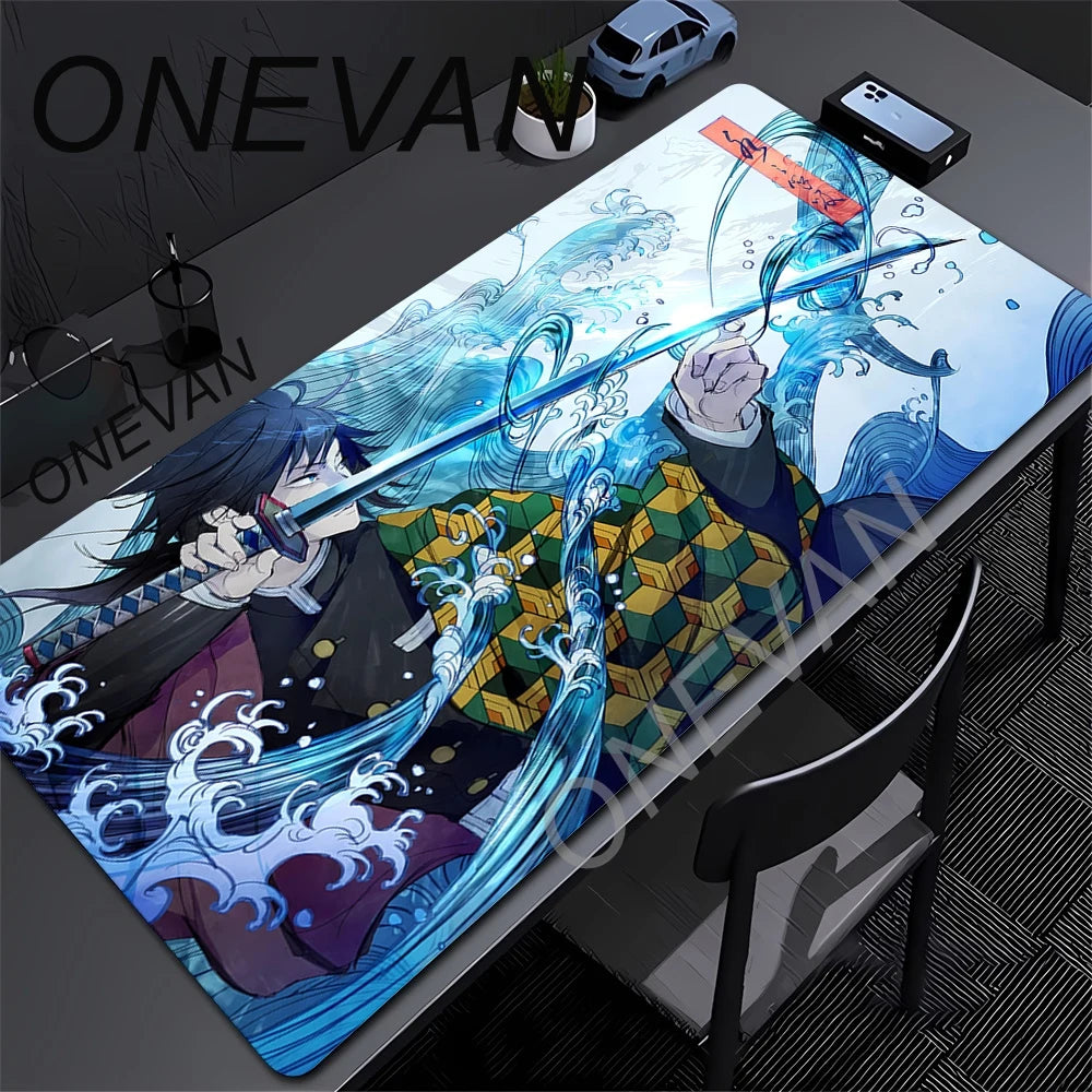 Anime Demon Slayer Muichiro Mousepad Keyboard Computer Office Table Mats XXL Rubber Anti-Slip Gaming Keyboard Mat 400X900Mm