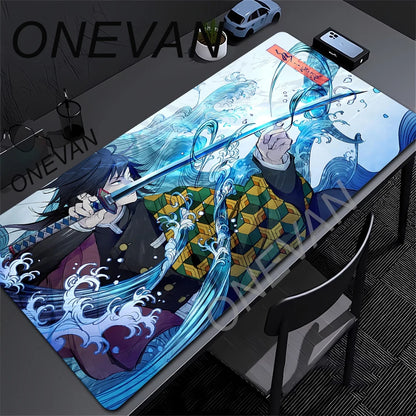 Anime Demon Slayer Muichiro Mousepad Keyboard Computer Office Table Mats XXL Rubber Anti-Slip Gaming Keyboard Mat 400X900Mm