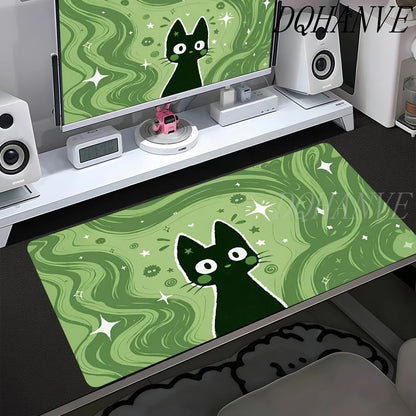 Cute Line Black Cat Desk Mat Gamer Mousepads XXL Office Mouse Pad Grey Desk Mat Large Gaming Mousepad Mouse Mats for Computer