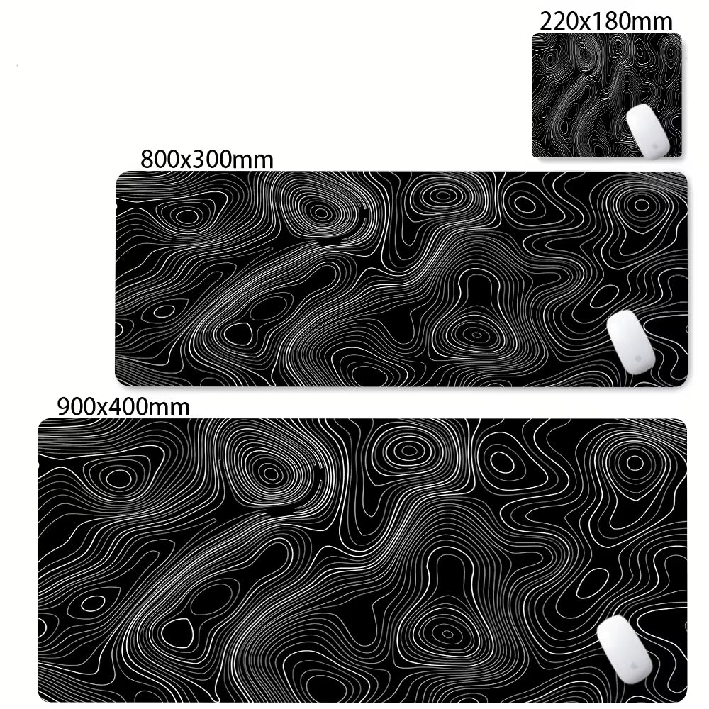XXL Desk Mat Black and White Strata Liquid Mousepad Large Abstract Mouse Pad Gaming Deskmat with Lockedge Office Non-Slip Carpet